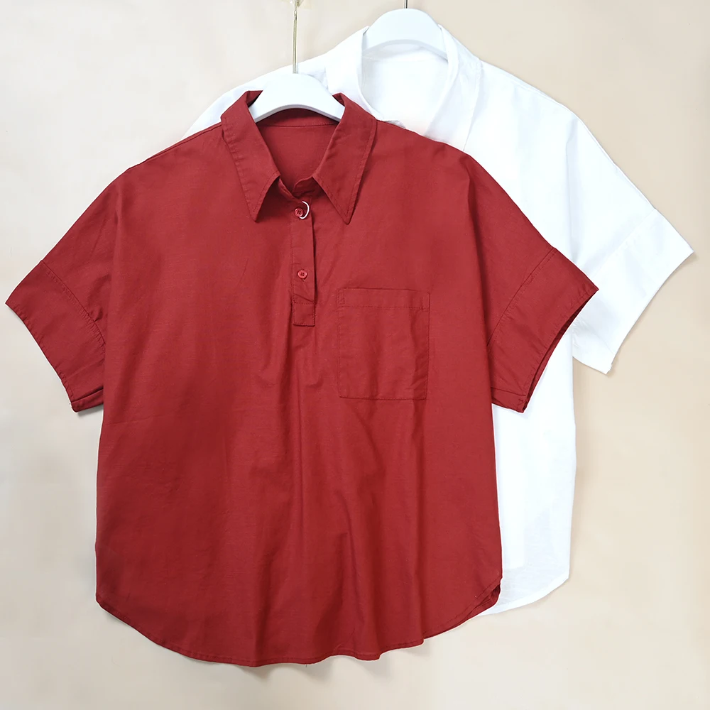 

Summer New Women's Loose Single Pocket Semi-Unbuttoned Collar Casual Short Sleeve Shirt Straight Tube Style Commute Fashion