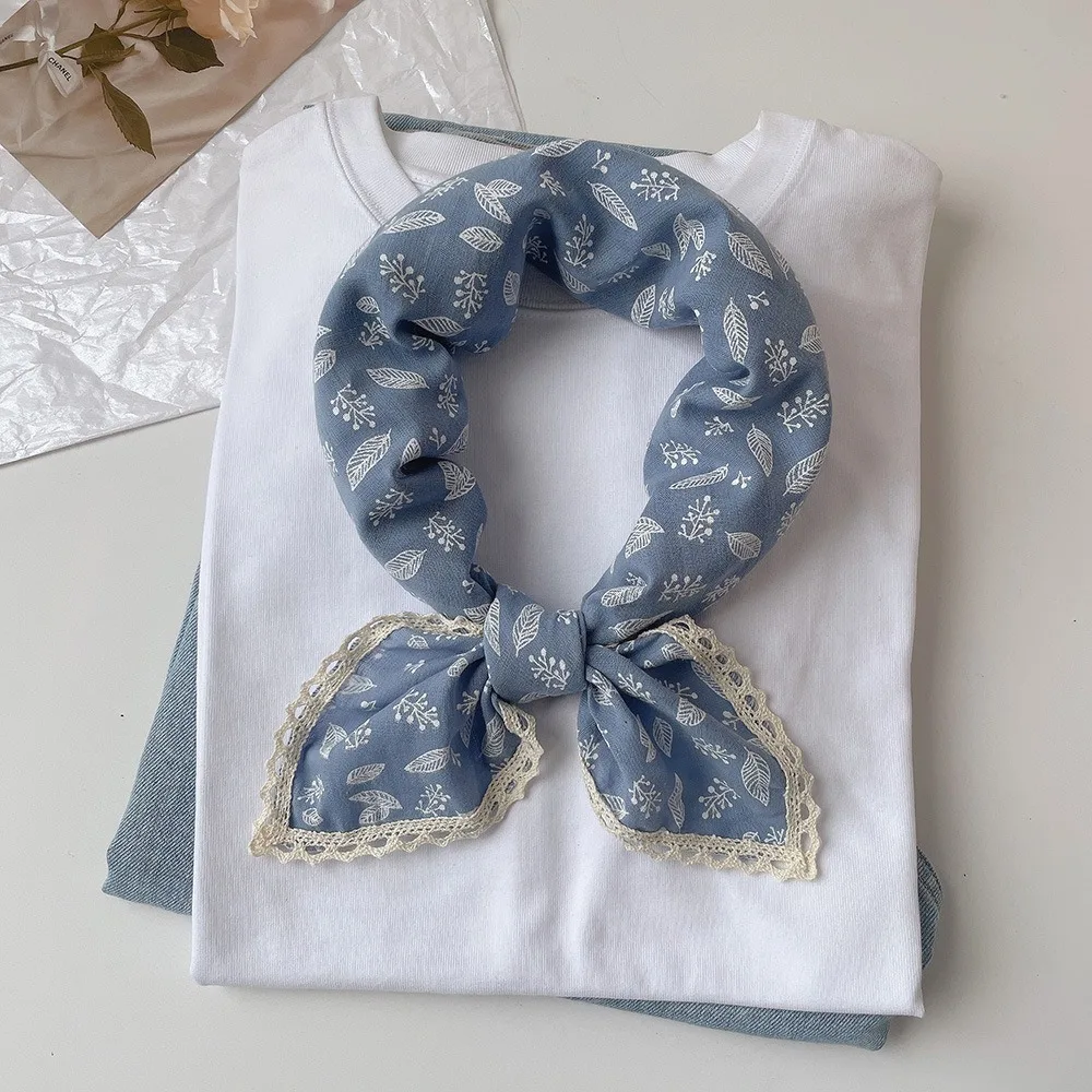 

Flower Headband Cotton Linen Square Scarf Pastoral Style Head Scarf Floral Kerchief Neckerchief Hair Tie Scarf Hair Band