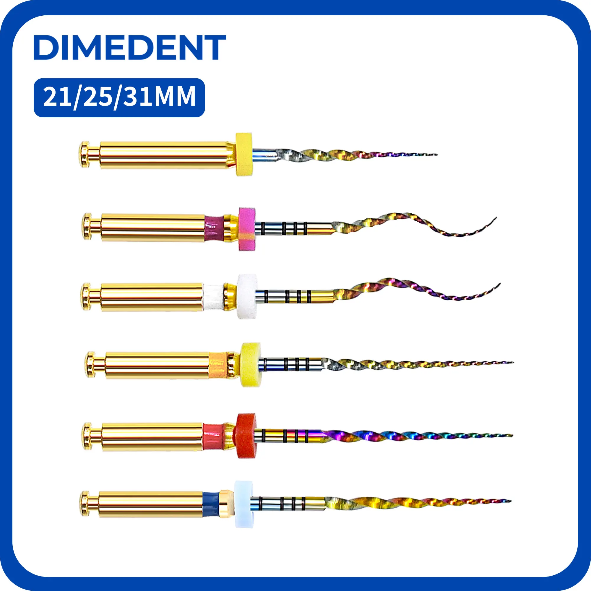 DIMEDENT Niti Rainbow Files Dentistry Tool Heat Activation Dental Endodontic File 21/25mm Flexible Rotary Root Canal File SX-F3