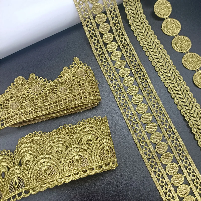 5 Yards High quality pretty gold lace trim braid lace fabric DIY garment accessories skirt cutout embroidery lace trim