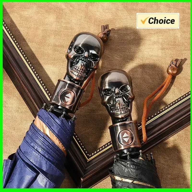 

Fully Automatic Skull Business Umbrella for Men Sun Protection UV Protection Shade Sunny and Rainy Folding Umbrella Guarda Chuva