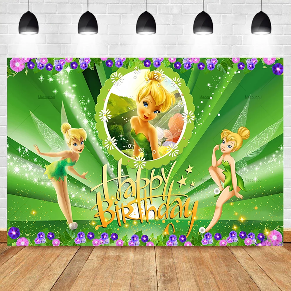 Green Tinkerbell Backdrop for Birthday Party Fairy Photo Backgrounds Fairy Theme Baby Shower Banner Custom Birthday Decoration