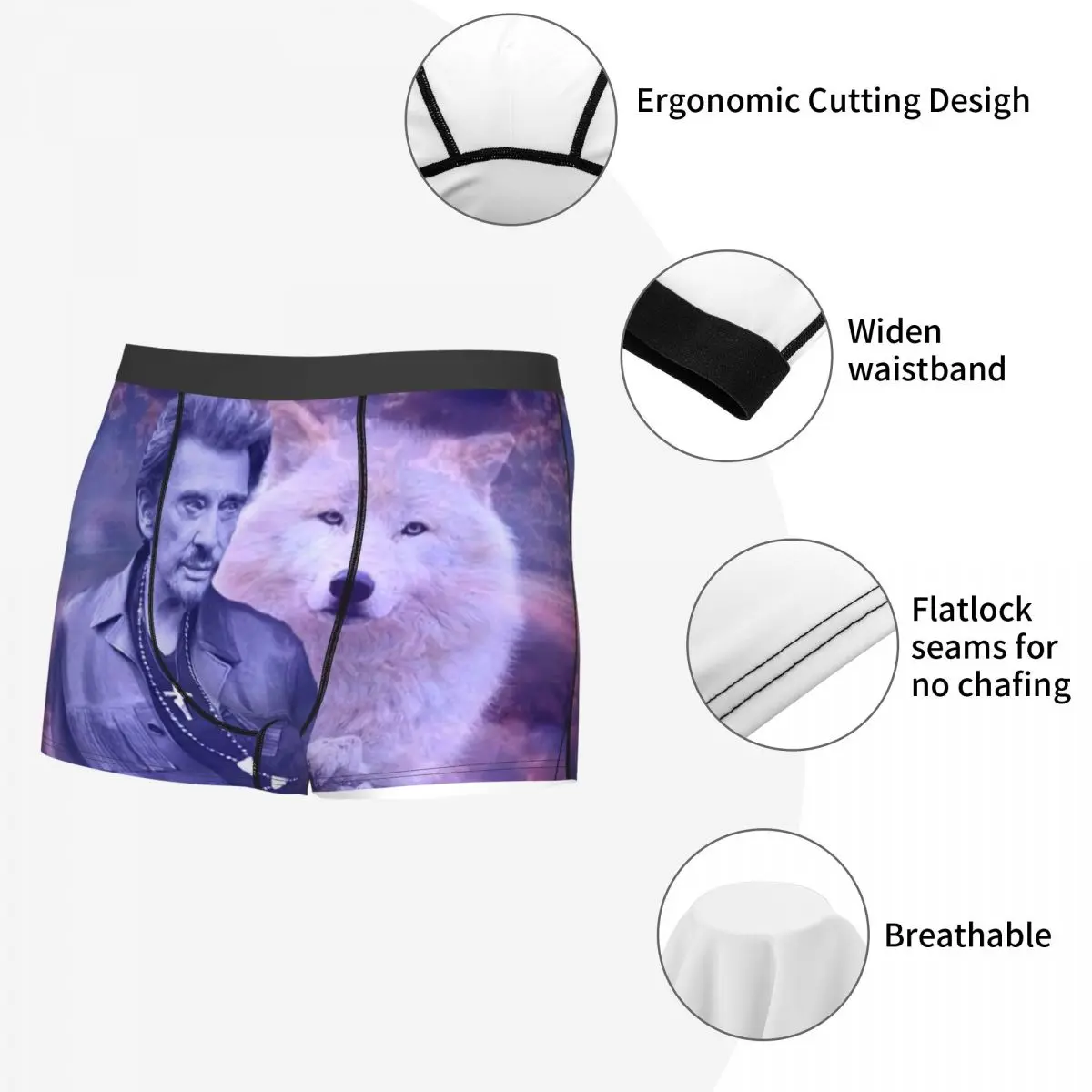 Male Cool Johnny Hallyday Underwear French Singer Rock Music Boxer Briefs Stretch Shorts Panties Underpants