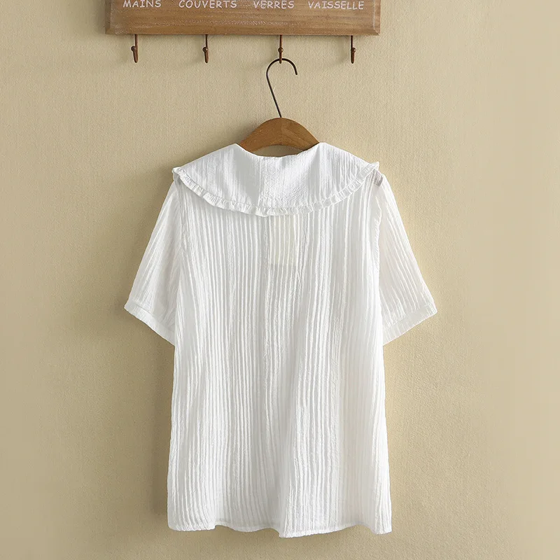 New 2022 Ladies Summer Plus Size Tops For Women Large Size Blouse Short Sleeve Cotton White Cute Fold Shirt 3XL 4XL 5XL 6XL