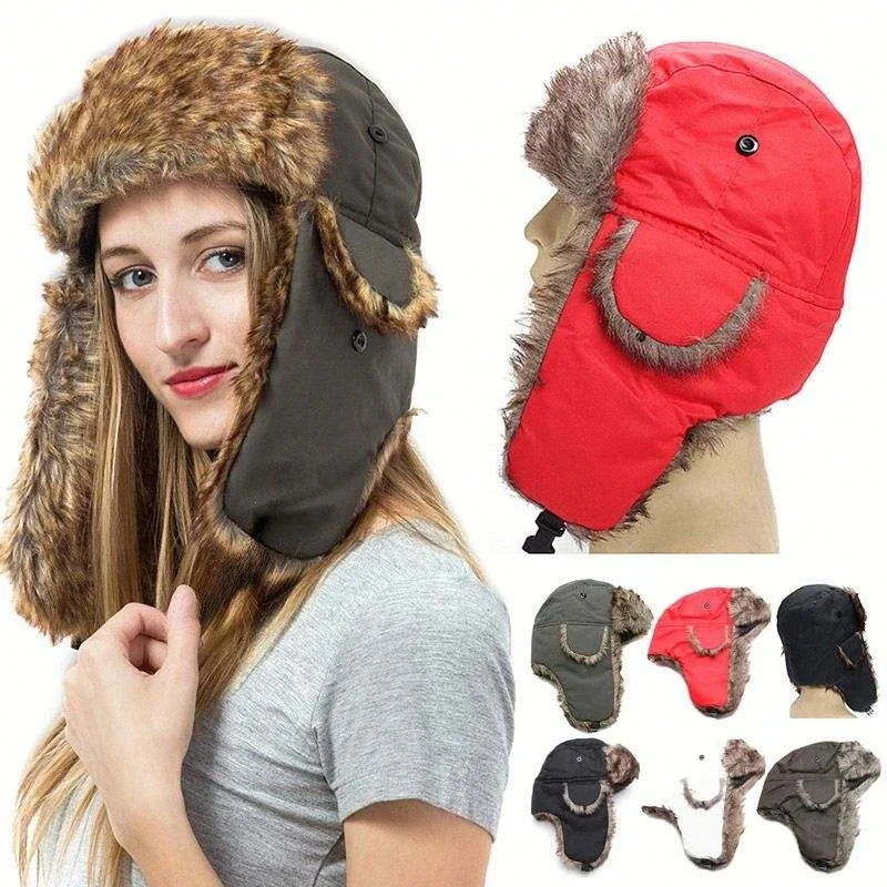 Windproof Military Pilot Hat Winter Warm Sports Cap Ski Cap with Ear Protection for Men Women Cold Weather Outdoor Activities