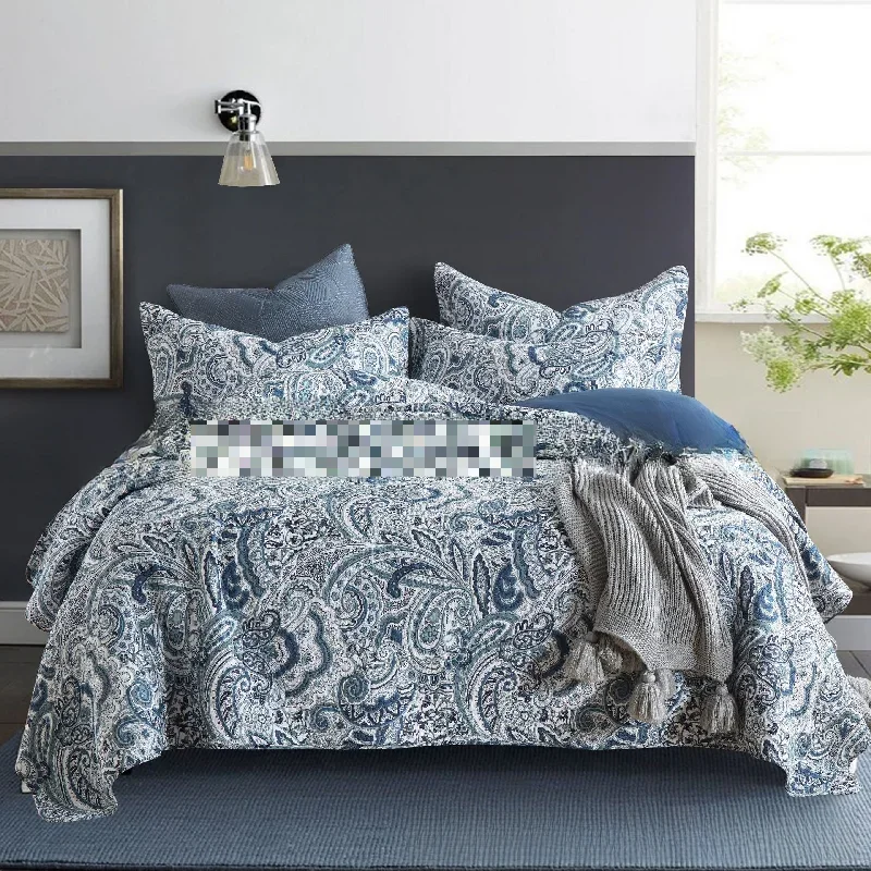 American Style Cotton Printed Quilted Bedspread 3-Piece Set King Queen Size Coverlet All Season Home Decor Quilt