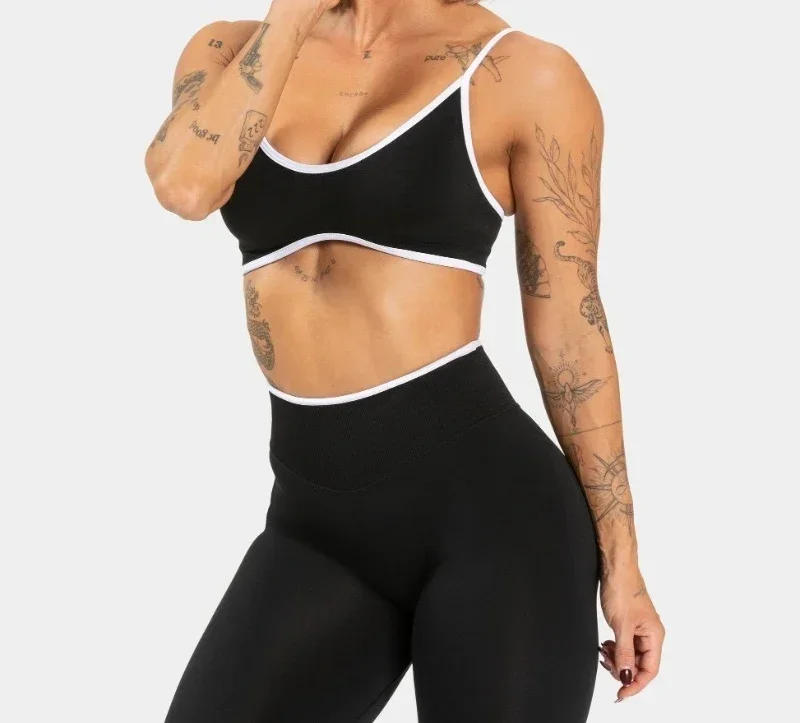 Summer Women's Solid Color Gym Sports Yoga Bra Sexy Backless Knitted Bras With Chest Cushion Suspender Bra Yoga Fitness Top
