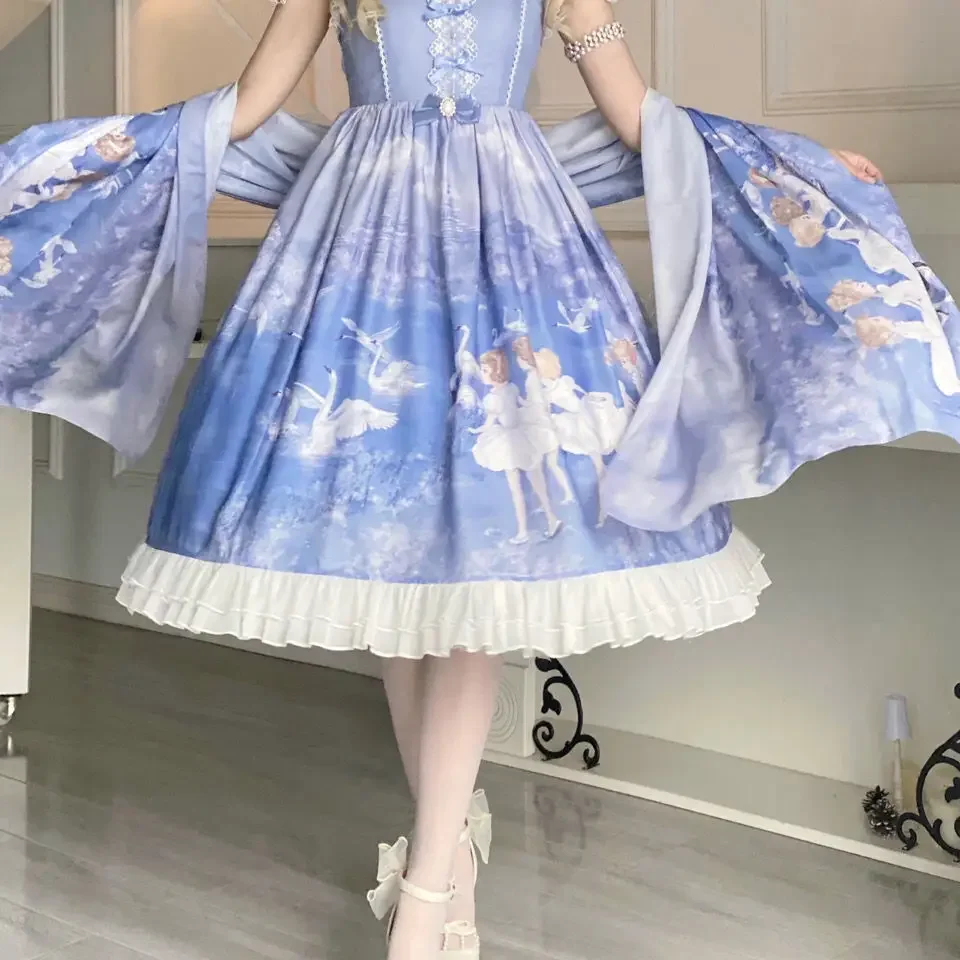 Lolita Dress Swan Princess Flower Wedding Fairy Dream Birthday Party Court Style Fluffy Dress Victorian Kawaii Style