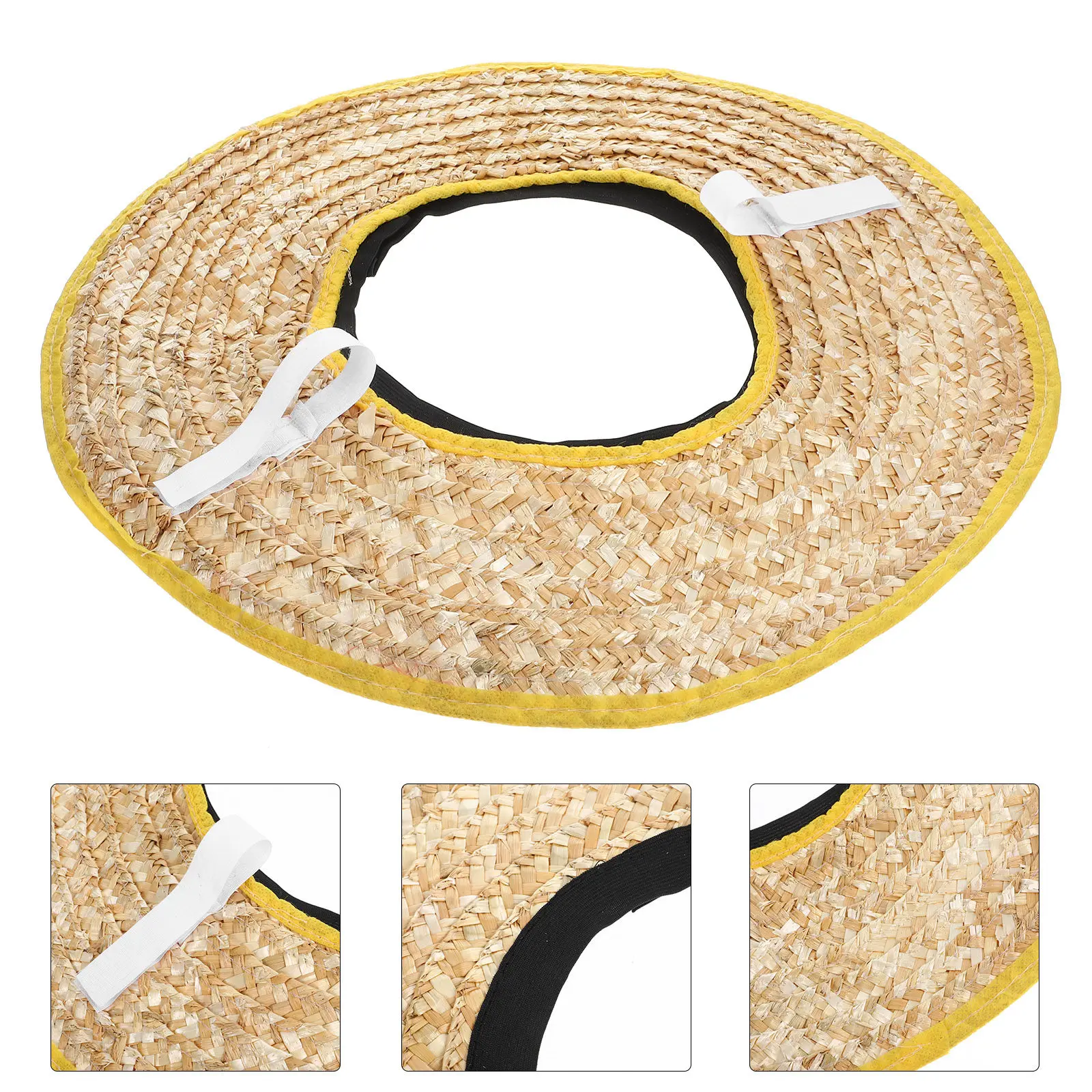 

Straw Hard Hat Sun Shade Full Brim Visor with Removable Cover Breathable Cooling Design for Safety Helmets Construction Site Use