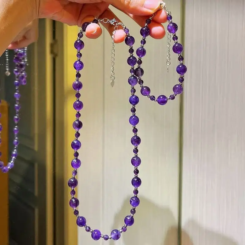 Purple high-quality natural amethyst bracelet and necklace set with a stylish design
