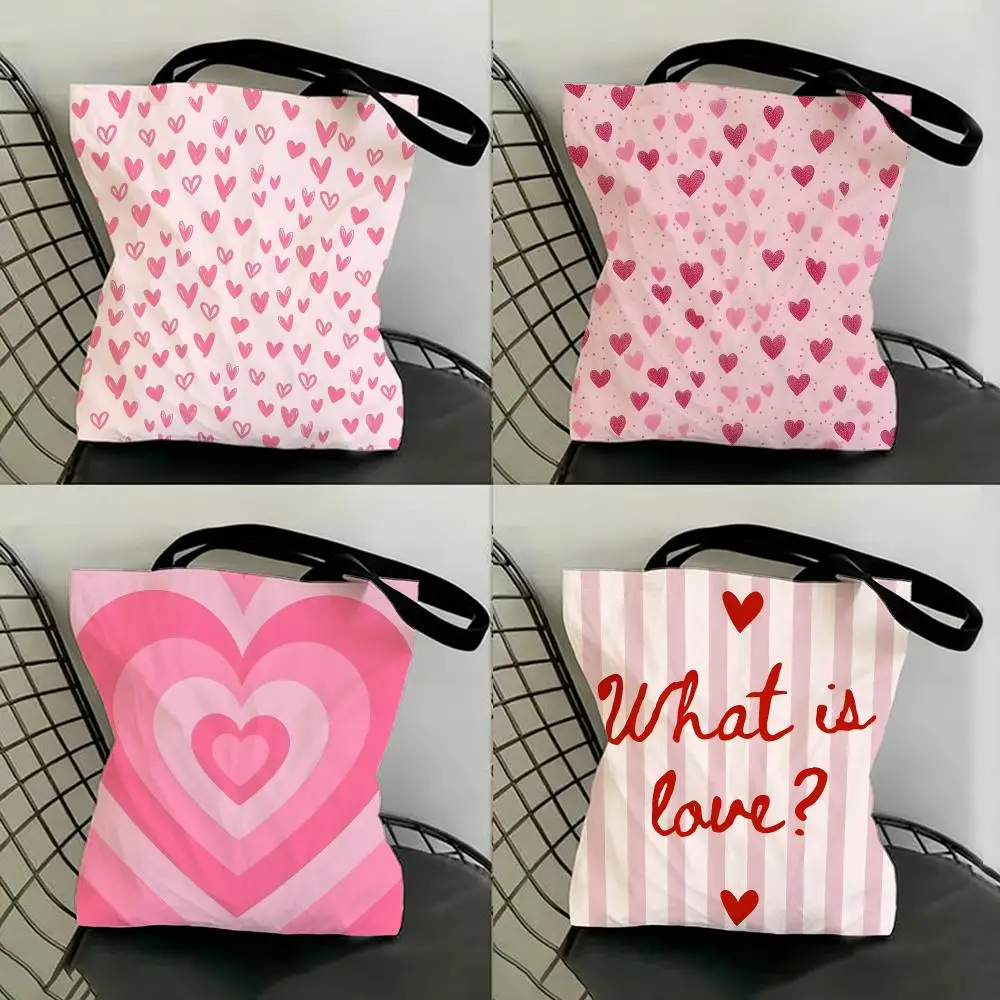 Graphic Pink Love Storage Bags Shopping Bags Series Print Bags Lightweight Shoulder Bag For Daily Use