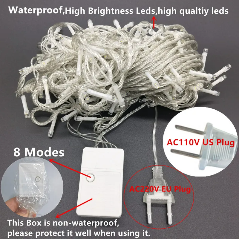 Outdoor LED String Lights Garland, Fairy Lighting, Decoração do feriado, festa e casamento, 20m, 10m