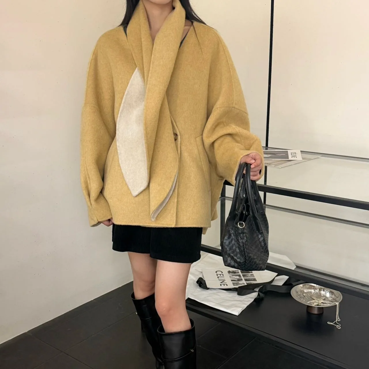 Women 2026 New Autumn Winter Korean Wrap Collar Double Faced Cashmere Coat Loose Double Sided Wearable Woolen Outerwear Overcoat