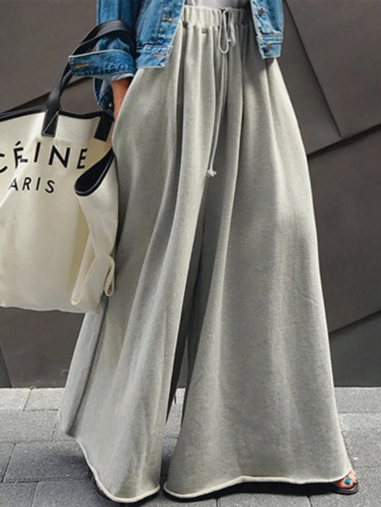 Yeezzi Female Stylish Black Gray Solid Color Wide Leg Pants 2025 New Spring Loose  Elastic High Waist Drawstring Casual Trousers