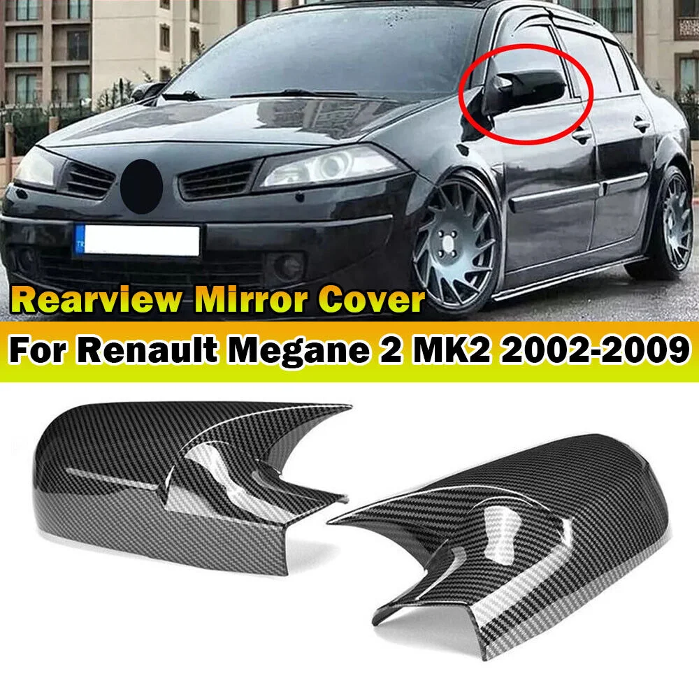 

Car Rearview Side Mirror Cover For Renault Megane 2 MK2 2002-2009 Wing Cap Sticker Exterior Door Case Trim Carbon Fiber Black