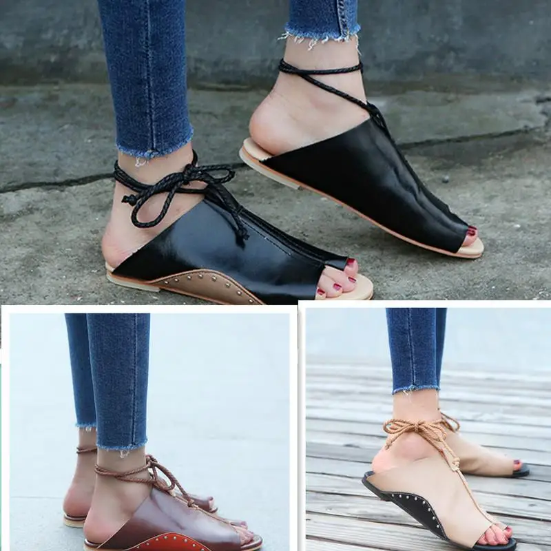 

Wi Women's Flat Sandals 202 New Sle Casual Faion Knot T-Strap Metal Embelliment Fi Mouth Toe Flat Heel Sandals