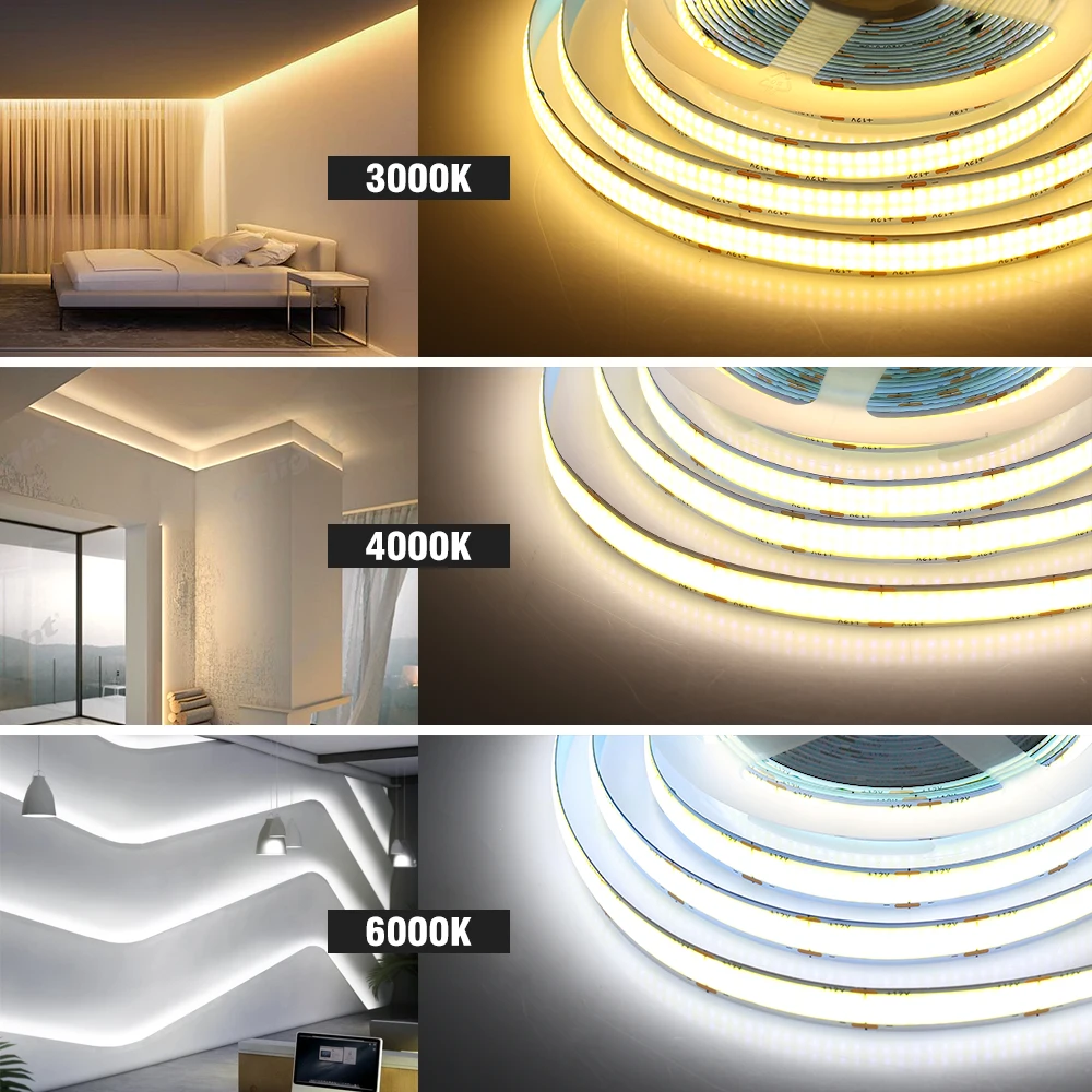 COB LED Strip DC 12V 24V 624LEDs 616LEDs Double Raw Flexible LED Light High Brightness 18W/M 3000K 4000K 6000K 5m/lot