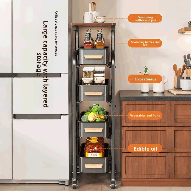 Compact Kitchen Cart Fridge Side Multi Tier Spice Rack Organizer Kitchen Cart Utility Cart Trolley Rolling Storage Cart
