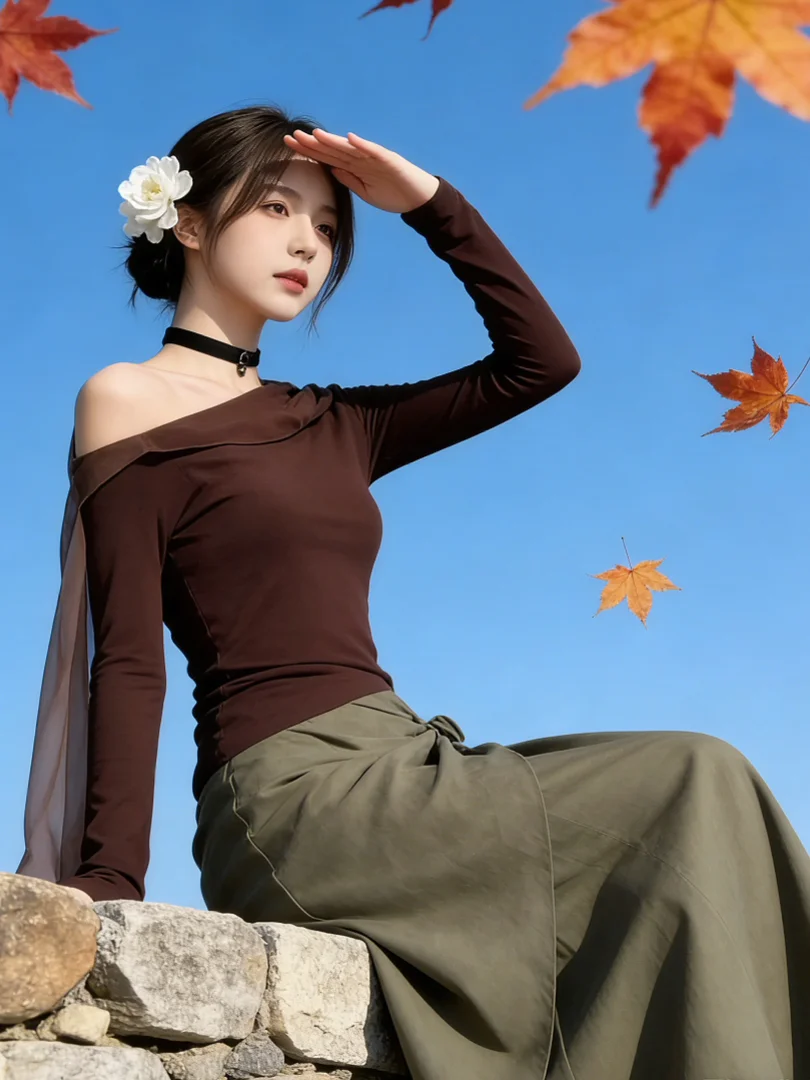 

Early Autumn Korean Sle Rich Girl Set Faionable Aosphere Ele Ootd Long Sve oulder off High Waist Long ...