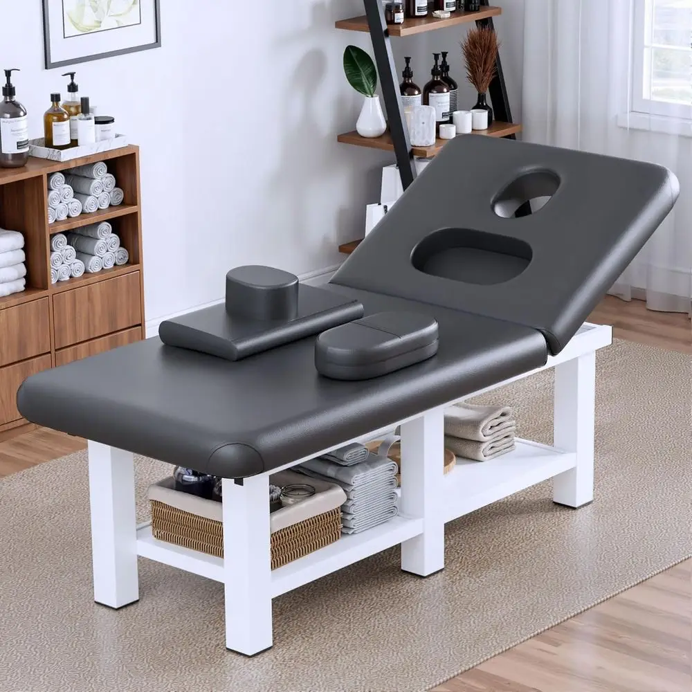 

Professional Massage Table with Adjustable Backrest, Under-Table Storage, and 6 Metal Legs for Treatments, Tattoos, and Physical