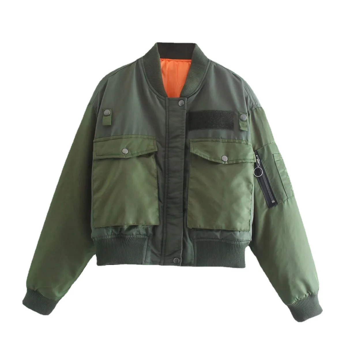 Mn-Blouson Bombardier Vert à Manches sulfpour Femme, Vêtement d\'Extérieur à Fermeture Éclair, à la Mode, pour Automne et Hiver