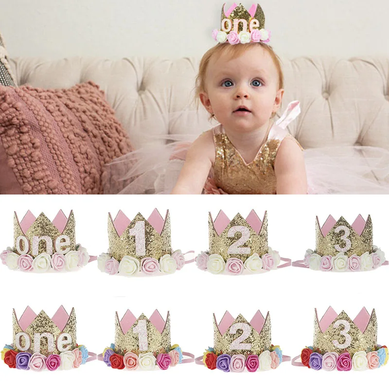 Baby Birthday Party Hat Princess Crown Headband 1 Year Birthday Decorations Baby Shower One 1st 2nd 3rd Birthday Party Supplies