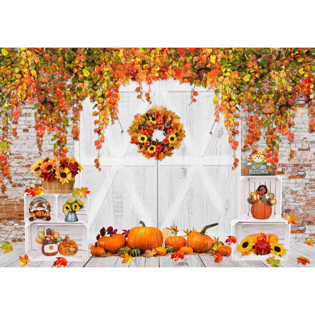 Allenjoy White Autumn Barn Door Photo Backdrop