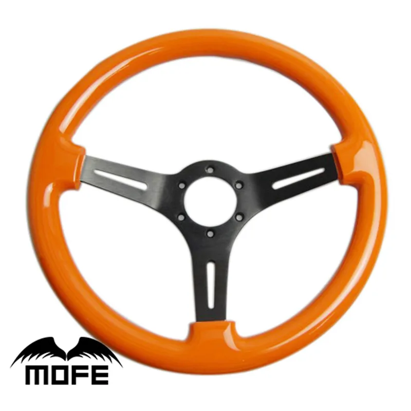 

Mofe Racing Real Wood Steering wheel 350mm 3 Black Aluminum Spokes Deep Dish Wooden Steering Wheel