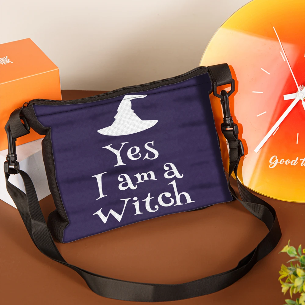 1pc Witch Hat Yes I Am A Witch Crossbody Bag Purple Printed Design Shoulder Bags For Halloween Party Costume Accessory Women And