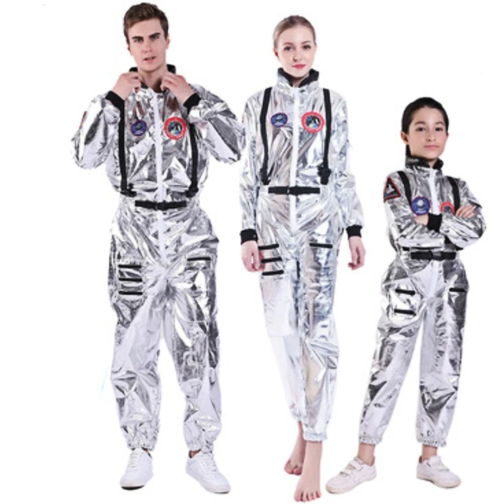 Astronaut Costume Adult Silver Spaceman Costume Space Suit Party Dress up Costume Astronaut Suit Adults White