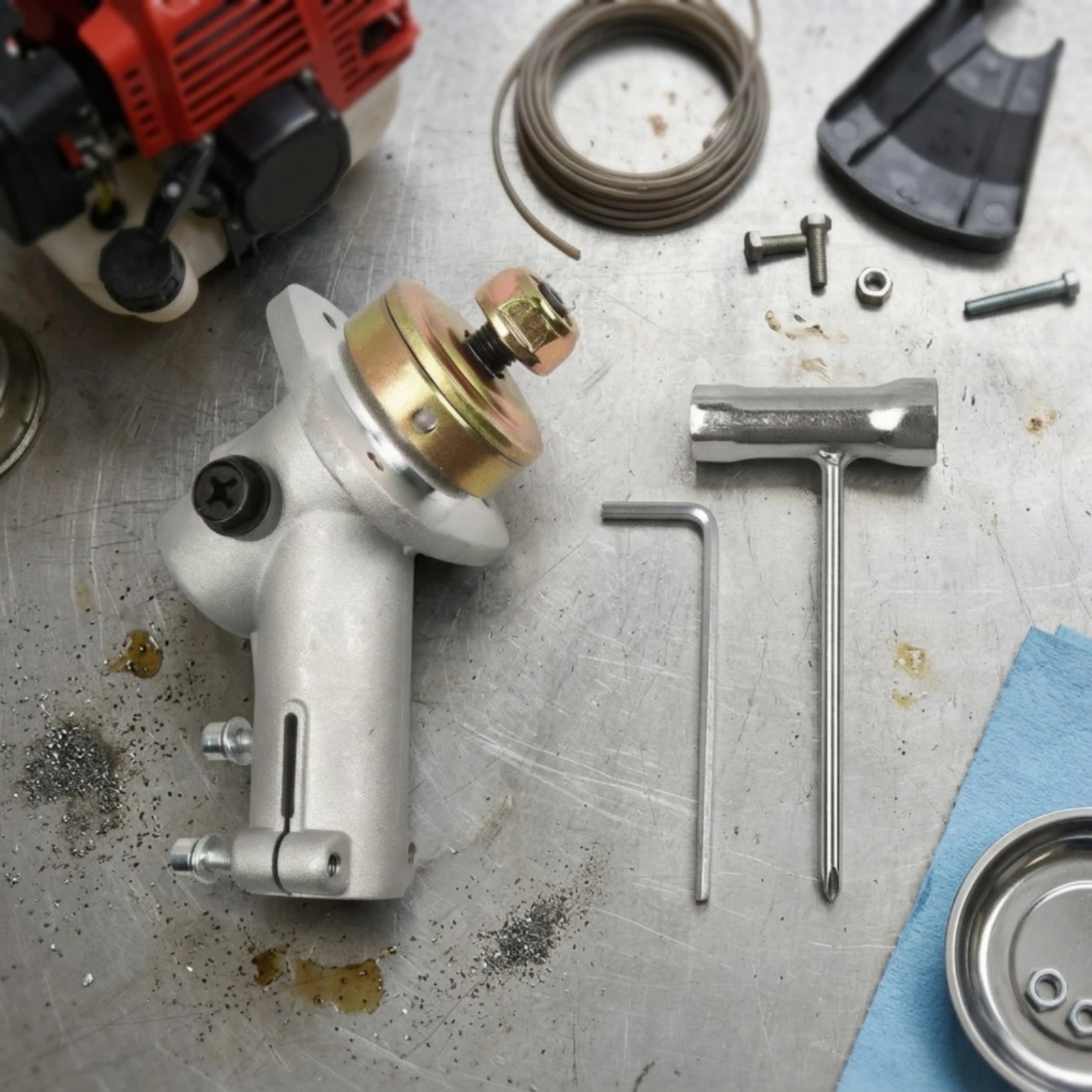Trimmer Transmission Housing Assembly with Wrench Metal Replacement Trimmer Gearbox Brush Cutter Gearbox Compact Lightweight view 4