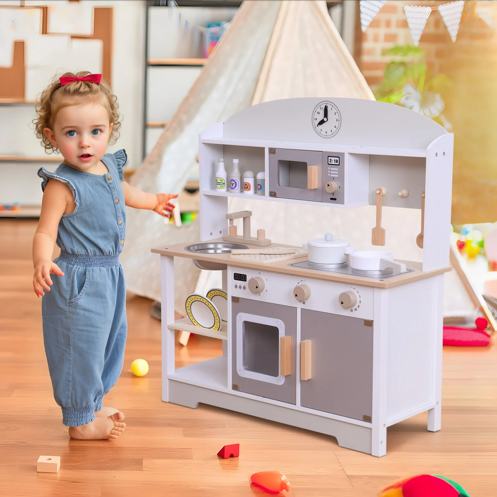 Sturdy Construction Pretend Play Kitchen Set, Children Dollhouse Toys for Training Motor Skills And Enhancing Creativity