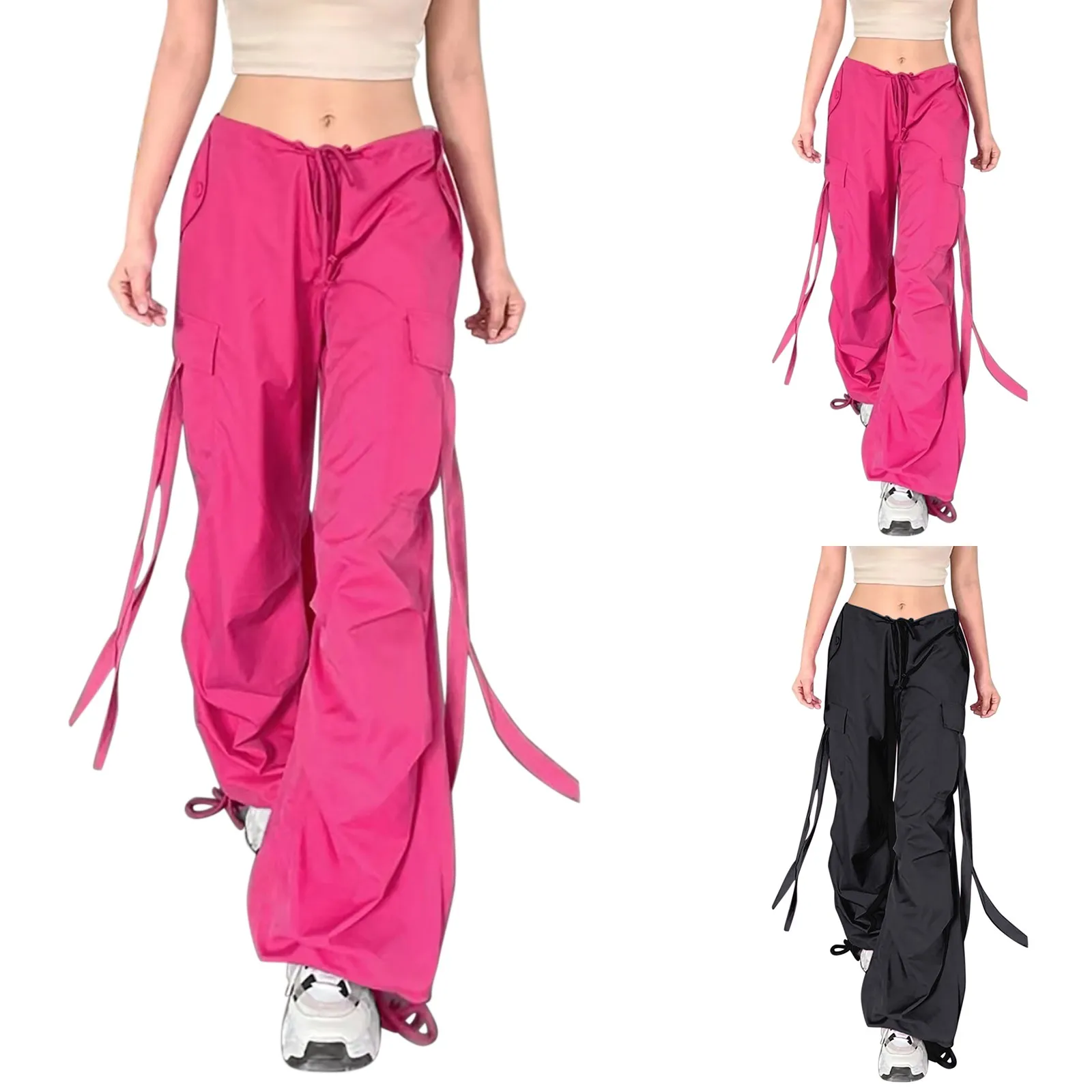 Women Jogger Pants Techwear High Waist Streamer Casual Baggy Sweatpants Streetwear Hip Hop Retro Korean Parachute Cargo Pant