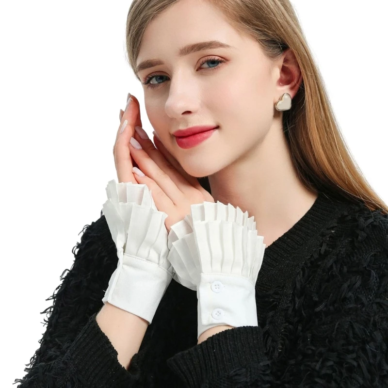 Pleated Lace Wrist Cuffs Detachable Elegant Double Layer Flared Pleated Ruffled False Lace Cuffs Sweater Wristband Dropship