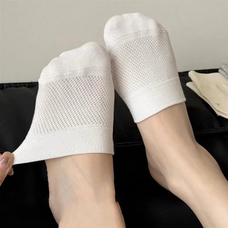 1/5 Paar Sommer-Dünnschaftsocken für Damen, Unsichtbare Rutschfeste Atmungsaktive Komfortable Halbsocken mit Netzstoff – Detail 6