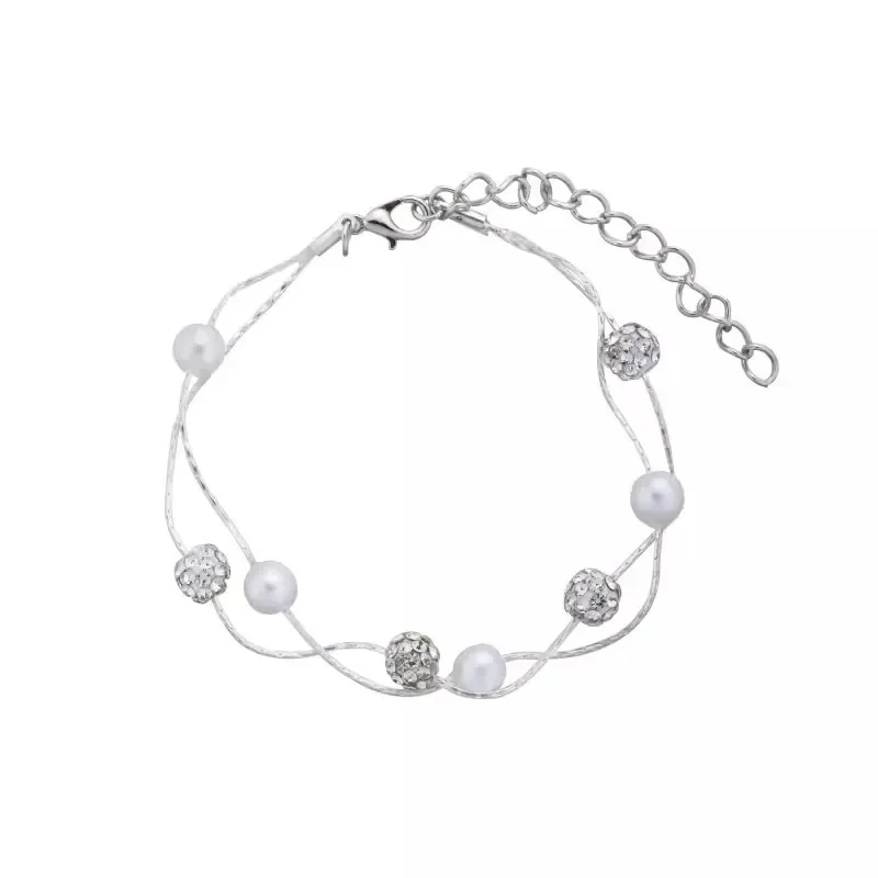 Charm New Double Ball Bead Bracelet for Ladie Layer Simulated Pearl Beaded Bangle Jewelry Hand Cuff Silver Color Accessory Gift