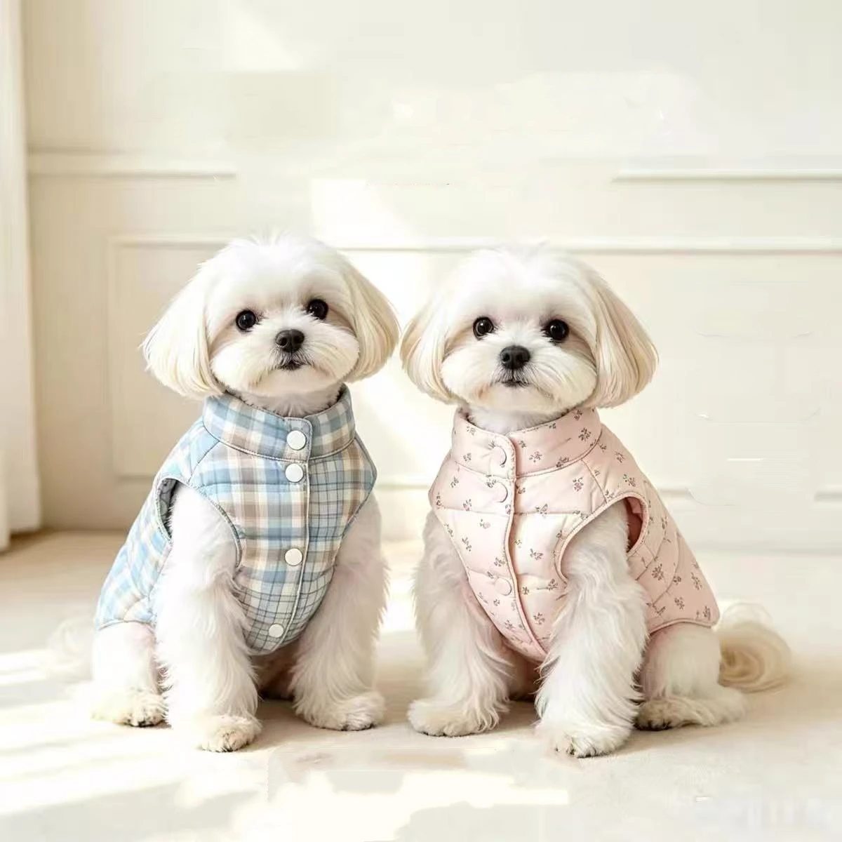 Autumn and Winter Pet Thick Floral Vest Keep Warm Cat Winter Checkered Coat Puppy Clothes Dog Clothes for Small Dogs