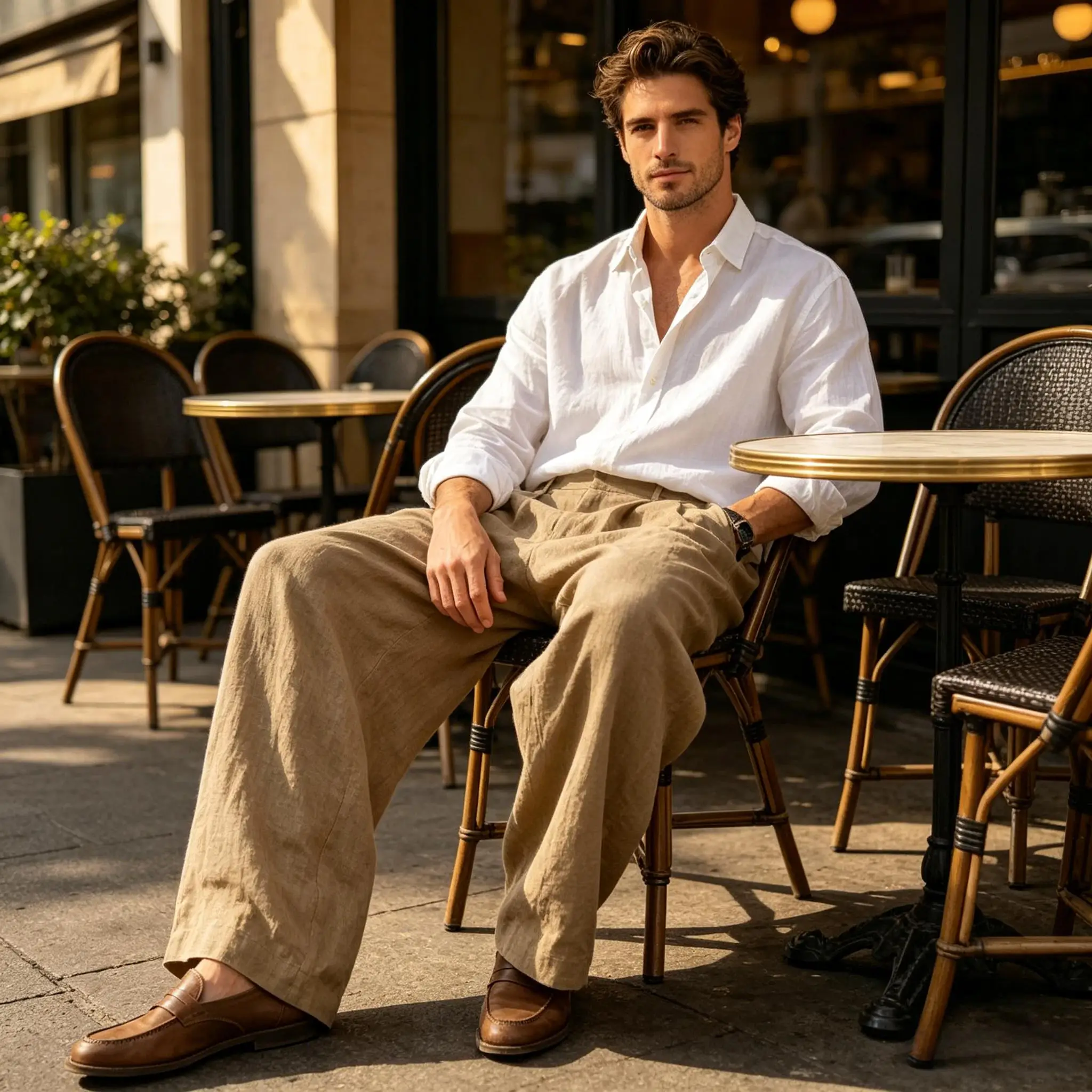 Men Natural Linen Wide Leg Pants Lightweight Breathable Loose Trousers Beach Vacation Commute Daily Casual Streetwear Pants