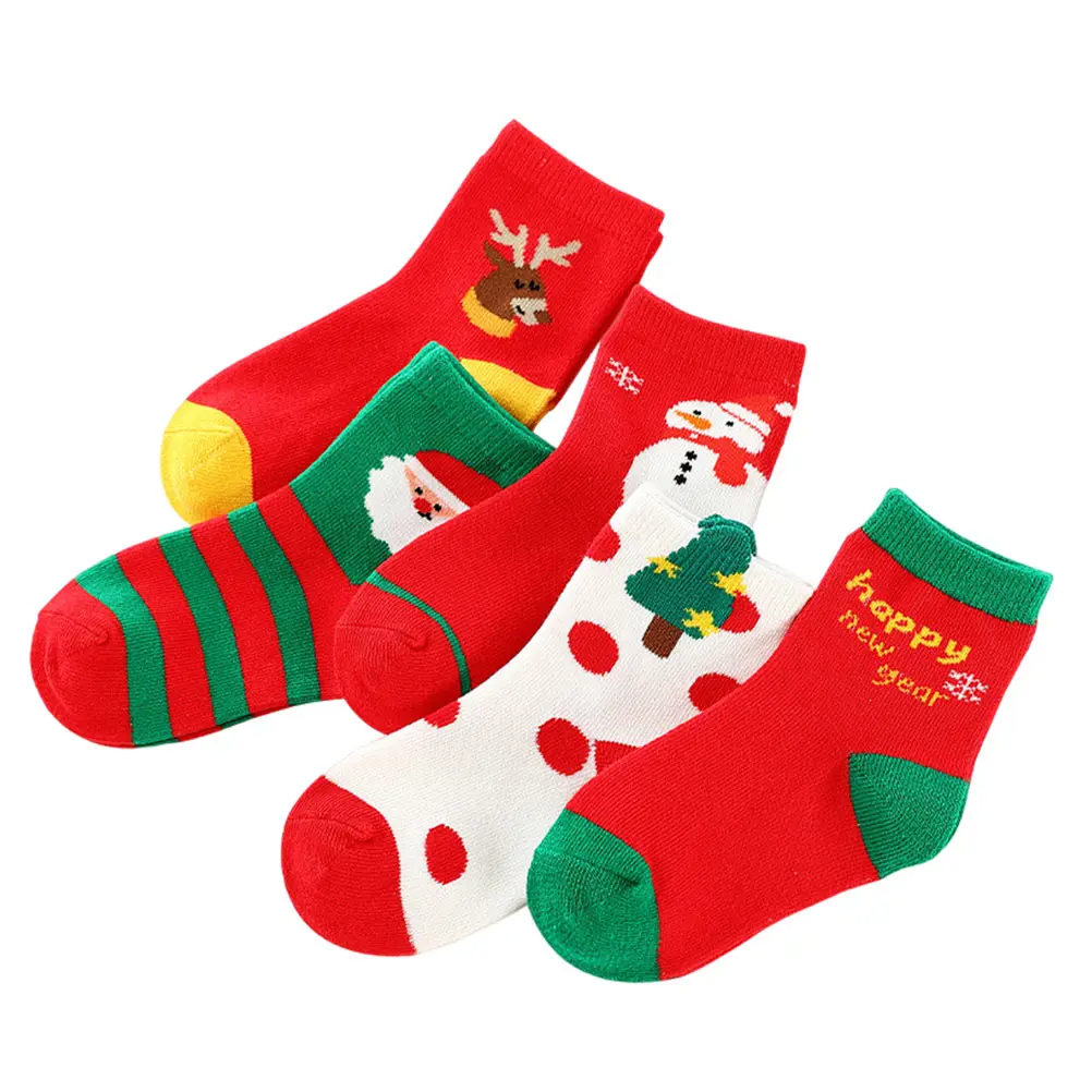 

5 Pairs Christmas Socks Cotton Kids Xmas Stockings Child Festival Woman Warm Comfortable Breathable Easy Dry Fine