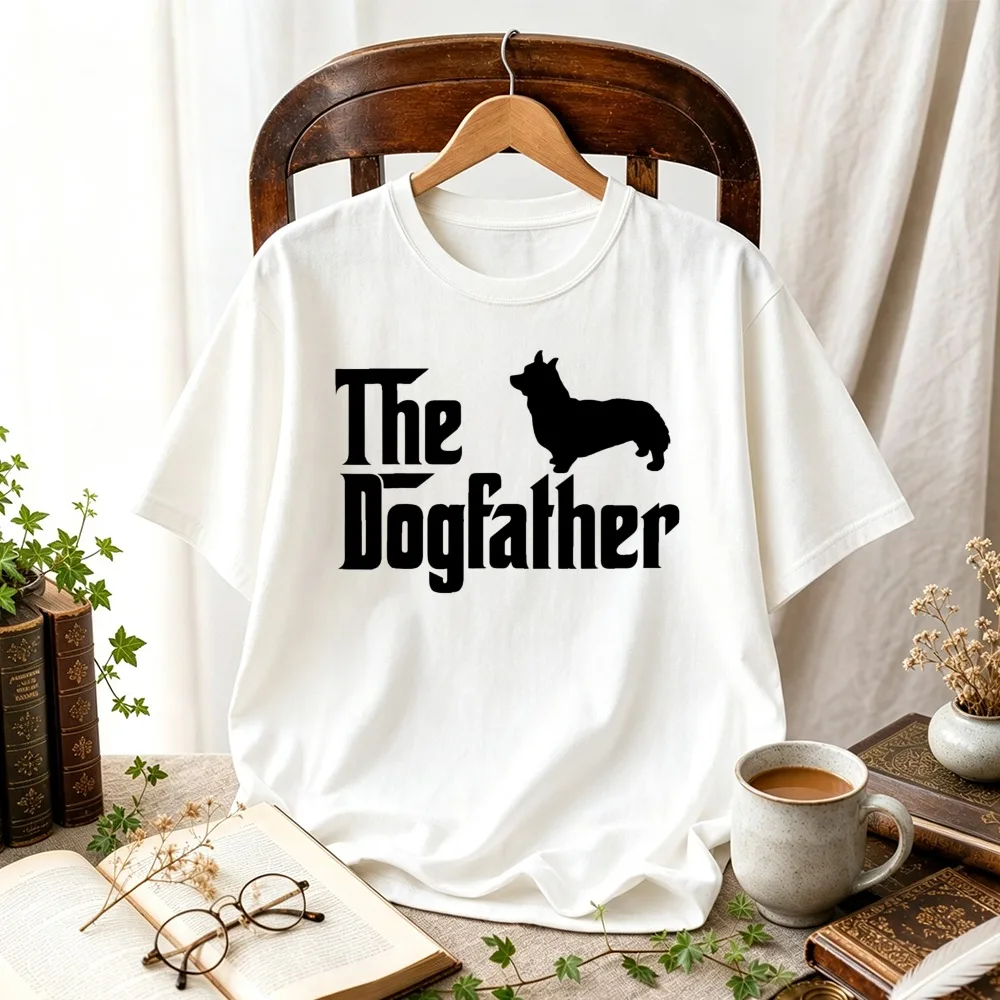 The Dogfather Pembroke Welsh Corgi Silhouette Graphic T Shirt Funny Dog Owner Print Unisex Pet Dad Casual Cotton Corgi Lover Tee