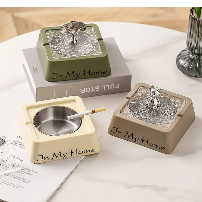

White Ashtray Fashion Home Living Room Ornaments Light Luxury Anti-fly Ash with Cover Decoration Modern
