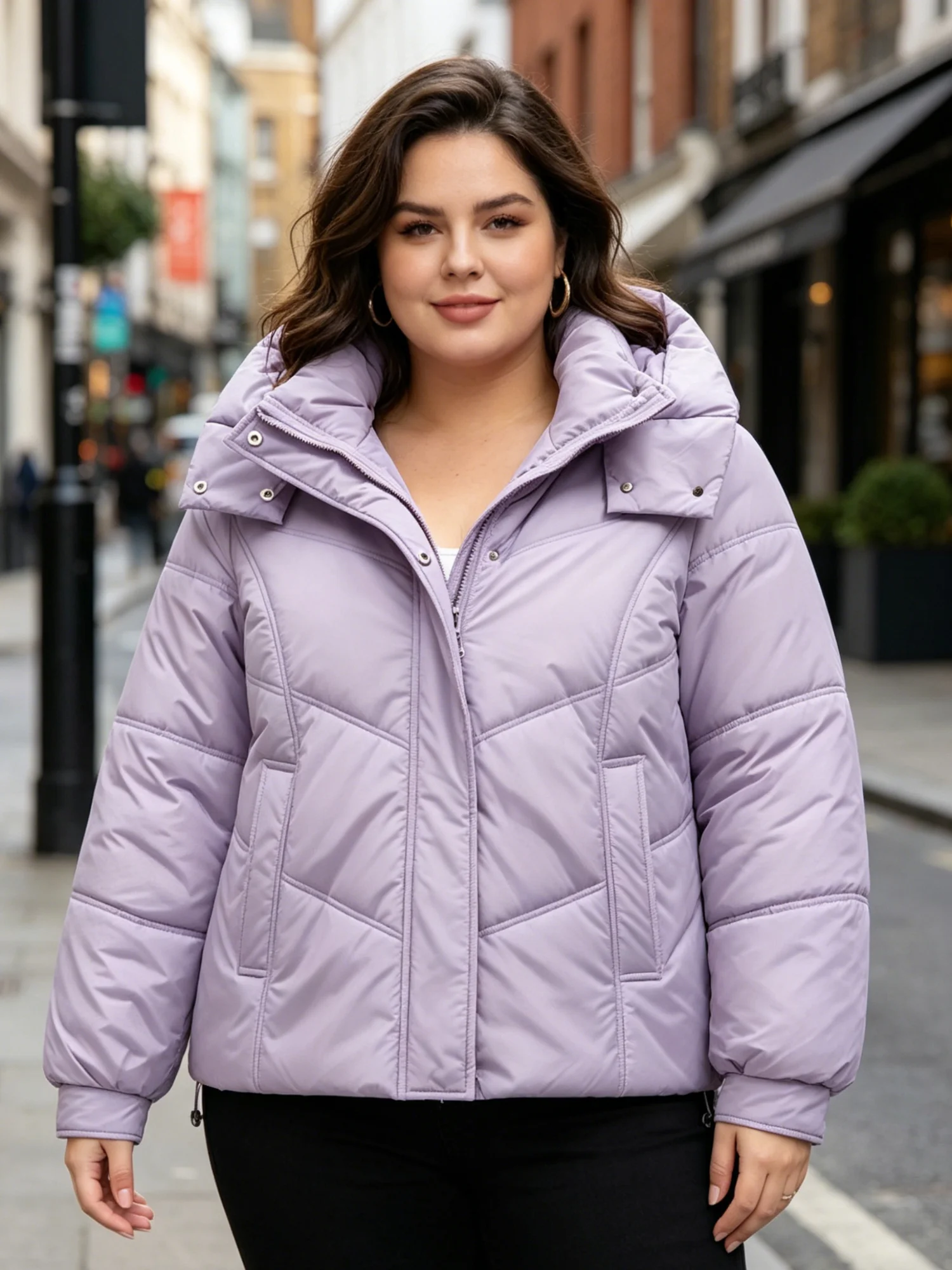 

Plus Size Women's Winter Padded Warm Jacket Casual Versatile Hooded Outerwear Full-Zip Coat for Outdoor Sports Traveling Hiking