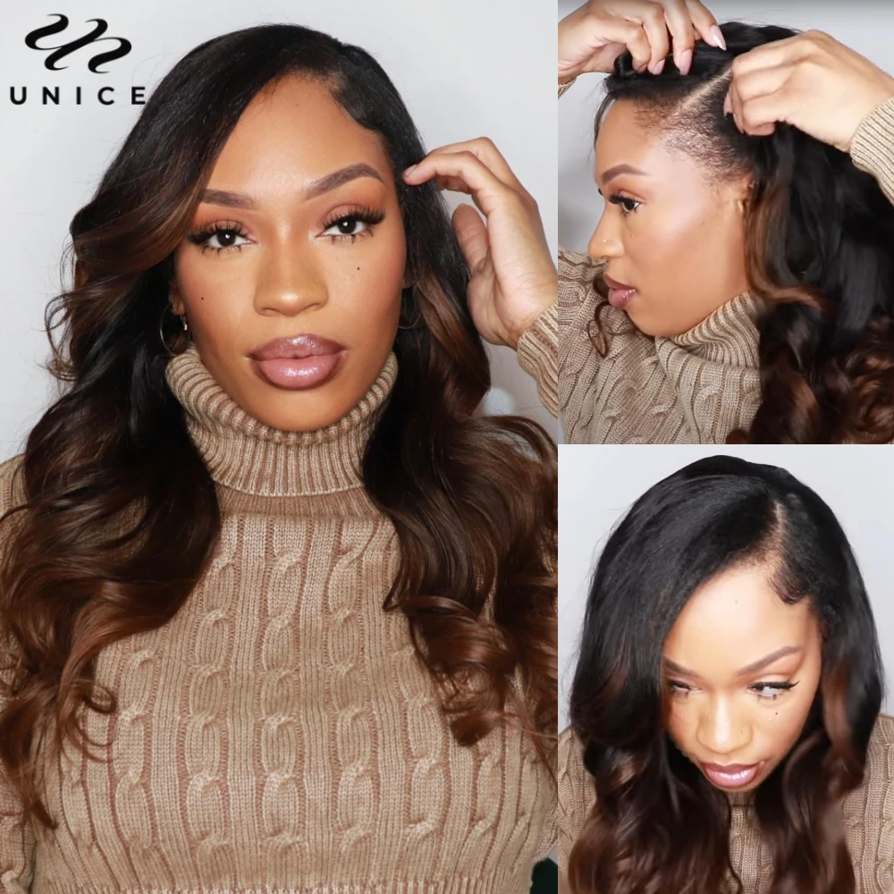 UNICE Chestnut Brown Body Wave V Part Wig 100% Human Hair Wig With Elastic Drawstring Cap Fit Small Cap Big Cap 150% Density