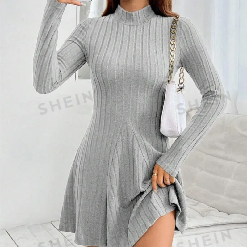 Simples magro mini vestidos para roupas femininas 2025 outono bodycon hip cintura sexy vestido plissado moda coreana casual robe