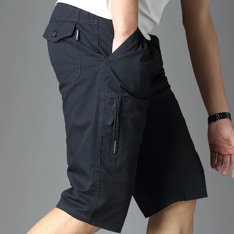 Short Cargo multi-poches pour hommes d'âge moyen, couleur unie, avec cordon de serrage, combinaison tactique décontractée pour Jogging, L-5Xl