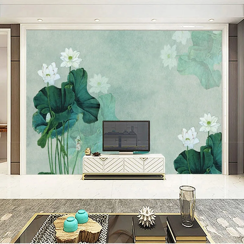 Custom Photo Wallpaper European Style 3D New Chinese Ink Lotus TV Background Wall Decorative Painting Papel De Parede Tapety