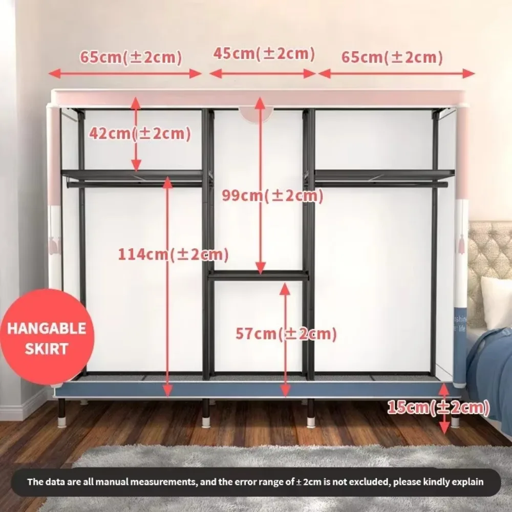 Metal mesh frame simple wardrobe Assembly closet for clothes zipper fully enclosed dustproof storage hanging closet 175CM