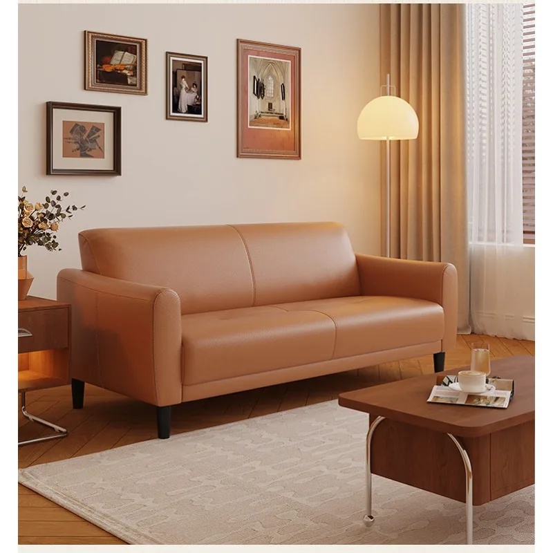 Double small apartment simple leather sofa living room 2026 new retro style three cowhide sofa straight row