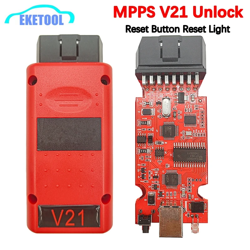 Unlock Red MPPS V21 Reset Button Unlimited Tokens Red PCB Board Full Chip With Breakout Tricore Cable ECU Chip Tuning Pro Tool