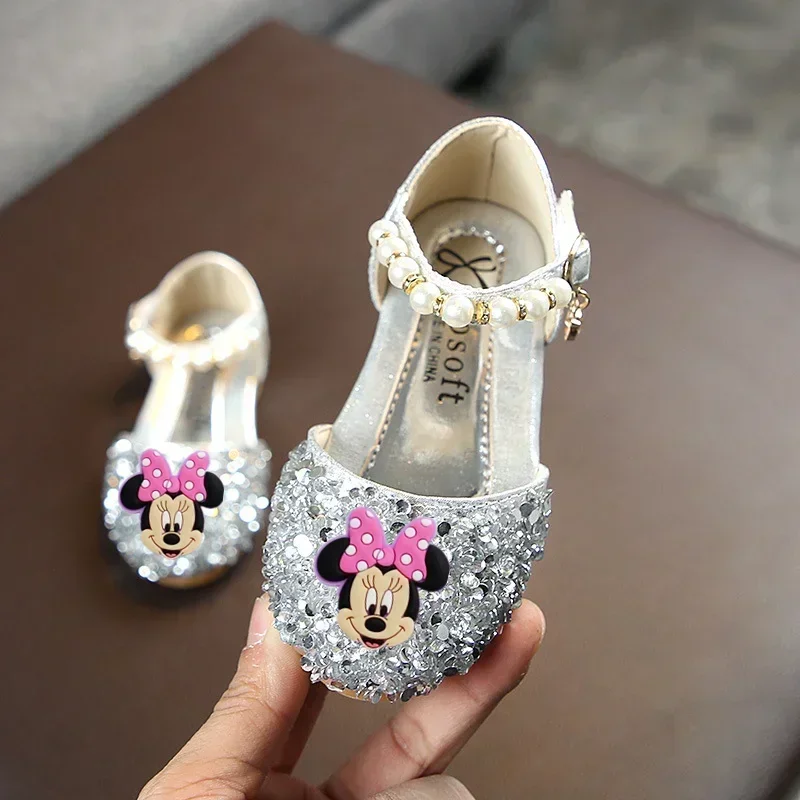 Sepatu putri anak perempuan, sandal Disney Minnie, sepatu penampilan, tari mutiara, sepatu kasual anak-anak, sepatu putri anak perempuan baru musim semi musim panas